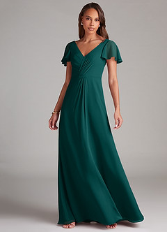 Azazie Soren Bridesmaid Dresses Peacock A-Line Ruched Chiffon Dress image3