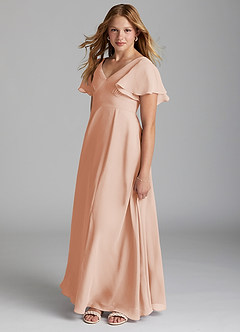 Azazie Kimber Junior English Rose A-Line Pleated Chiffon Dress image3