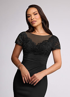 Azazie Susan Abiti per la Madre della Sposa Abito Tubino in Crepe Elasticizzato Pizzo Nero image3