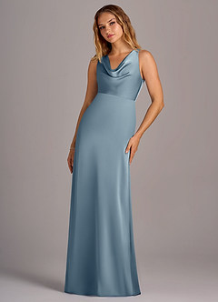 Azazie Wrenlee Bridesmaid Dresses Dusty Blue A-Line Stretch Satin Dress image5