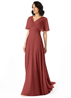 Azazie Pamela Bridesmaid Dresses Terracotta A-Line V-Neck Pleated Chiffon Dress image3