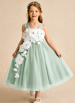Azazie Dovey Flower Girl Dresses Agave Ball-Gown Bow Tulle Dress image1