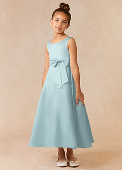 Azazie Lindy Final Sale Mist A-Line Pleated Matte Satin Dress image3