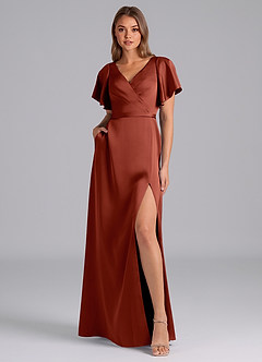 Azazie Ambrosia Bridesmaid Dresses Terracotta A-Line Pleated Stretch Satin Dress image6