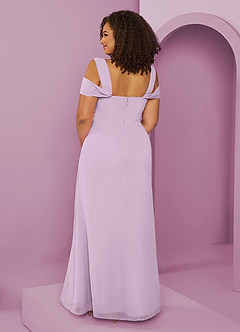 Barbie ♥ Azazie Robes de demoiselle d'honneur Robe Trapèze en Mousseline de soie Épaule décolletée Frostiges Flieder image8