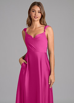 Azazie Beatrice Final Sale Fuchsia A-Line Sweetheart Neckline Stretch Satin Dress image7