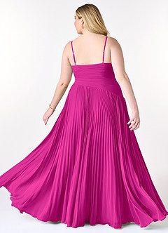Azazie Vini Vestidos de damas de honor Vestido de Fucsia de Gasa de Corte en A con Cuello en V Plisado image8