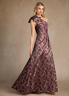 Azazie Easton vestidos de madre de la novia Vestido de Cabernet de Jacquard de Corte en A con Hombro unilateral image4