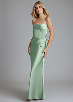 Azazie Lenya Brautjungfernkleider Etui Plissee Stretch-Satin Kleid Agave image4