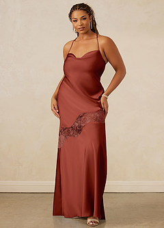 Christian Siriano Bridal for Azazie 1012 Bridesmaid Dresses Terracotta Sheath Lace Stretch Satin Dress image10
