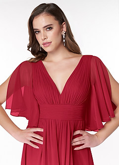 Azazie Temeka Bridesmaid Dresses Scarlet A-Line Ruched Chiffon Dress image6