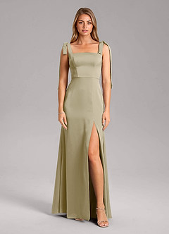 Azazie Frostine Robes de demoiselle d'honneur Robe Trapèze en Satin extensible Arc Vert Mousse image5