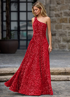 Opulent Red Velvet Sequins Prom Dress image4