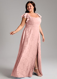 Azazie Bondi Vestidos de damas de honor Vestido de Rosa Empolvado de Devorado Floral de Corte en A con Corte Lateral image3