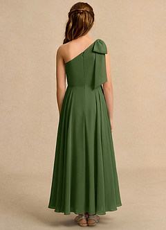 Azazie Guppy Girls Formal Flower Girl Dresses Olive A-Line One Shoulder Chiffon Dress image2