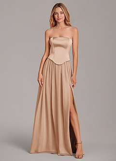 Azazie Cadence Suknie dla druhen Linia A Gorset Satyna elastyczna Do ziemi Sukienka image5