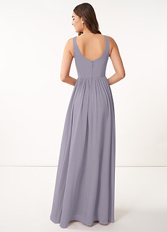 Azazie Keyla Robes de demoiselle d'honneur Robe Trapèze en Mousseline de soie Col V plissé Brume image8