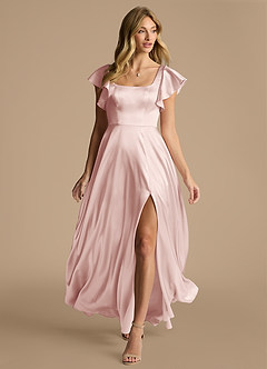 Azazie Bondi Bridesmaid Dresses Blushing Pink A-Line Bow Metallic Satin Dress image6