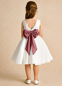 Azazie Sosie Flower Girl Dresses Ivory Amethyst A-Line Pleated Matte Satin Dress image1