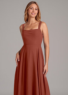 Azazie Shaude Vestidos de madrinha de casamento Vestido Castanho Aloirado de Chiffon de Linha A com Plissado image5