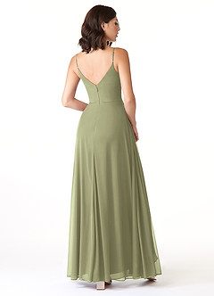 Azazie Evalin Final Sale Agave A-Line V-Neck Pleated Mesh Dress image4