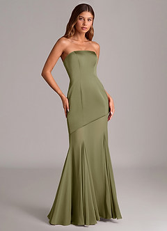 Azazie Uma Vestidos de damas de honor Vestido de Pistacho de Gasa de Corte Sirena Convertible con Sin tirantes image3