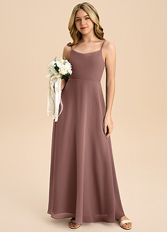 Azazie Shale Junior Espresso A-Line Bow Chiffon Dress image5