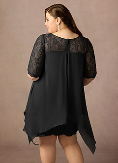 Azazie Flo Mother of the Bride Dresses Black A-Line Lace Chiffon Dress image8