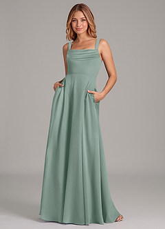 Azazie Shaude Bridesmaid Dresses Silver Sage A-Line Pleated Chiffon Dress image1