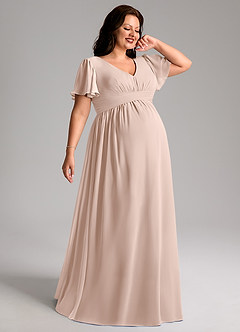 Azazie Verna Maternity Bridesmaid Dresses A-Line V-Neck Ruched Chiffon Floor-Length Dress image7