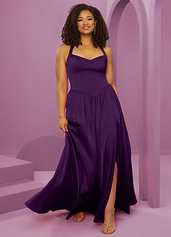 Barbie ♥ Azazie Bridesmaid Dresses Grape A-Line with Pockets Stretch Satin Dress image10