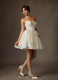 Azazie Clover Probar vestidos en casa Vestido de Blanco Diamante Champán de Encaje de Corte Princesa con Sin tirantes image3