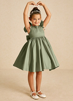 Azazie Tootsie Flower Girl Dresses Pistachio A-Line Bow Matte Satin Dress image1
