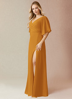 Azazie Cierra Bridesmaid Dresses Butterscotch A-Line V-Neck Chiffon Dress image3