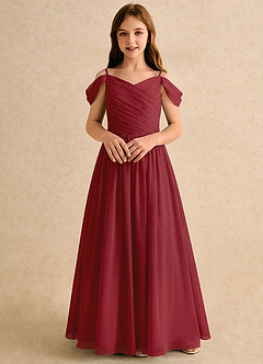 Azazie Chelo Girls Formal Abiti da Ragazza di Fiori Abito A-Line in Chiffon Plissettato Melograno image4