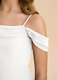 Azazie Anselie Junior White A-Line Off the Shoulder Chiffon Dress image8