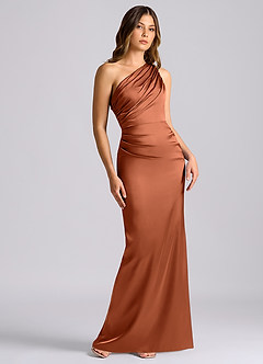 Azazie Akilah Bridesmaid Dresses Cedar Rose Mermaid One Shoulder Stretch Satin Dress image1