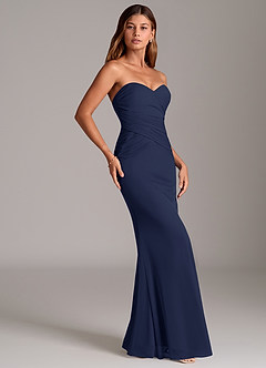 Azazie Katelyn Brudtärnklänningar Klä av Tubklänning i Maska Axelbandslös Mörk Marinblå Konvertibel image4