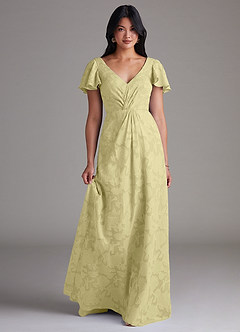Azazie Soren Bridesmaid Dresses Lemon Sorbet A-Line Pleated Floral Burnout Dress image1