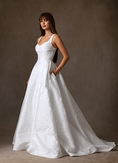 Azazie Priah Vestidos de novia Vestido de Diamante Blanco de Jacquard Floral de Corte Princesa con Escote de Corazón image2