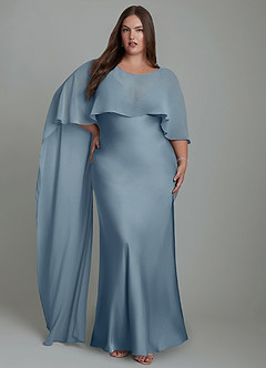 Azazie Stefania Vestidos de damas de honor Vestido Azul Polvoriento de Satén Elástico de Línea A image9