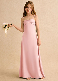 Azazie Mirabella Girls Formal Flower Girl Dresses Powder Pink Sheath Sweetheart Neckline Stretch Satin Dress image3