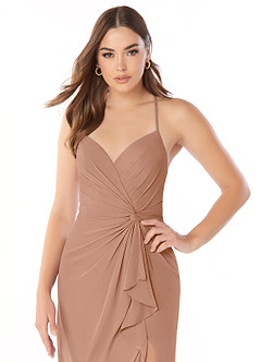 Azazie Aribella Final Sale Champagne Rose Sheath Ruched Chiffon Dress image5