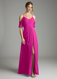 Azazie Dakota Bridesmaid Dresses Fuchsia A-Line V-Neck Pleated Chiffon Dress image3