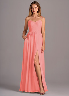Azazie Joni Bridesmaid Dresses Coral A-Line Strapless Chiffon Convertible Dress image4