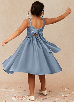 Azazie Cutie Pie Flower Girl Dresses Dusty Blue A-Line Pleated Matte Satin Dress image2