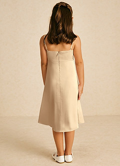 Azazie Zuzu Flower Girl Dresses Champagne A-Line Spaghetti Strap Stretch Satin Dress image2