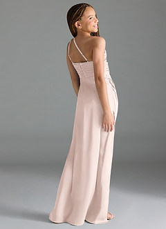 Azazie Eren Junior Blushing Pink Sheath Pleated Stretch Satin Dress image5
