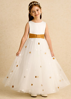 Azazie Cricket vestidos de niña de las flores Vestido de Marfil Caramelo de Satin Mate de Princesa con Plisado image4