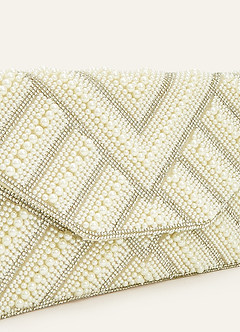 front Pearl Beaded Geometric Envelope Flap Clutch